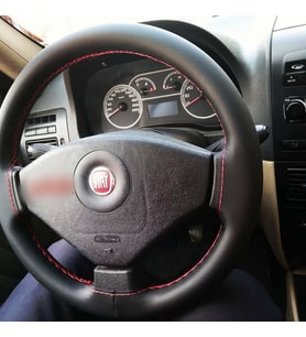 DİKİŞLİ DİREKSİYON KILIFI SİYAH DERİ KIRMIZI DİKİŞLİ FIAT ALBEA İÇİN