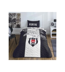 Taç Taraftar Lisanslı Pamuklu Tek Kişilik Yatak Örtüsü Seti (160x230)-Beşiktaş Kartal