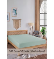 Penye-Likralı Lastikli Çarşaf, 120×200 Tek Kişilik %100 Pamuk-Elastan Örme Kumaş, 200 gr/m² (Yeşil)