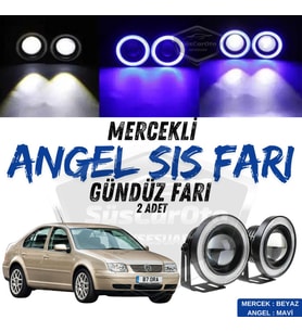 Vw Bora 1998-2006 Uyumlu Mercekli Angel Sis Farı Metal 76 mm Mavi Halkalı Gündüz Farı 2 Adet