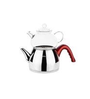 TANTİTONİ KIRMIZI KONİK ORTA BOY PASLANMAZ ÇELİK ÇAYDANLIK TAKIMI 980/1700ML