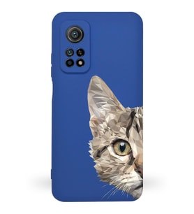 Xiaomi Mi 10T Pro Uyumlu Lansman Kılıf Catface Tasarımlı İçi Kadife Kapak-Lacivert (Şeffaf)