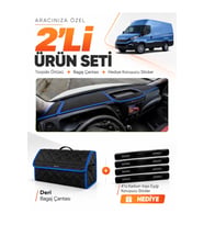 e-biz IVECO DAILY (2015-2021) Uyumlu Torpido Örtüsü + Deri Bagaj Çantası Seti - Siyah-Mavi - IV002