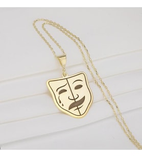 Tiyatro Maske Sembol Ağlayan Gülen Yüz Kolye 925K Gümüş (Gold)
