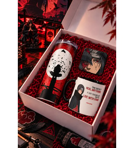 Anime Severlere Özel Naruto Itachi Desenli Hediye Seti – Itachi Termos, Itachi Kupa, Itachi Bardak Altlığı