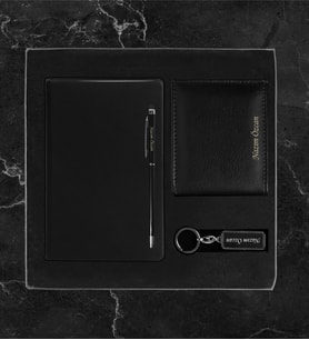 Kişiye Özel Lüks Kutulu Defter Kalem & Klasik Cüzdan Anahtarlık Hediye Seti LK27