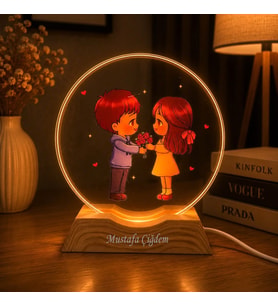 Kişiye Özel Işıklı Led Gece Lambası Sevgiliye Çiçek Veren Romantik Dekoratif Masa Lambası
