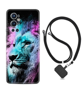 Tecno Spark 9 Pro Kılıf Silikon Boyun Askılı İpli Desenli Silikon Pink Blue Leon 1603