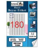A4 Hazır Etiket 30x9 mm 10 Sayfa 1 Paket 180 li Kendinden Yapışkanlı Fotokopi Lazer İnkjet Kağıdı Yazıcılar İçin Uyumlu (Beyaz)