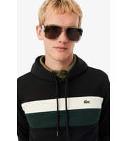 Lacoste Men's Classic Fit Colour-Block Fleece Hoodie Organik Pamuk Renk Bloklu Kapüşonlu Yaka Sweatshirt Siyah