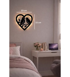 Sevgililer Günü Özel Işıklı Kalp Duvar Dekoru – Kablosuz Peri LED MDF Tasarım (D.Siyah)