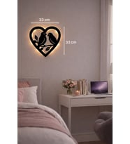 Sevgililer Günü Özel Işıklı Kalp Duvar Dekoru – Kablosuz Peri LED MDF Tasarım (D.Siyah)