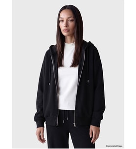LCW EVERYDAY Siyah Kapüşonlu Oversize Kadın Fermuarlı Sweatshirt