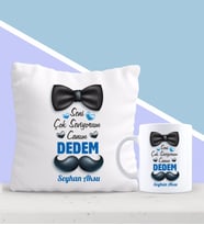 BK Gift Kişiye Özel Canım Dedem Tasarımlı Yastık ve Kupa Seti-2 (Model 1)