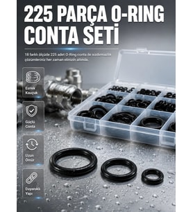 Organizer Kutulu O-Ring Conta Seti 225 Parça Dayanıklı Kauçuk Sızdırmazlık Contaları