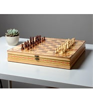 El Yapımı Lüks Nakış İşlemeli Doğal Ahşap Sandıklı Premium Satranç Takımı 45x45 cm. Hediyelik Set 2 (209 - Açık Ton)