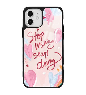 iPhone 12 Pembe Motto Tasarımlı Glossy Telefon Kılıfı