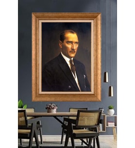 Altın Varaklı Çerçeveli Paspartulu Atatürk Tablo nh424 (Gold)