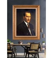Altın Varaklı Çerçeveli Paspartulu Atatürk Tablo nh424 (Gold)