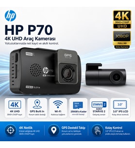 HP Araç İçi Ön ve Arka Kamera P70 Black, HD Araçiçi Kamera, G Sensörlü, Wi-Fi Destekli (Resmi Distribütör Garantili)