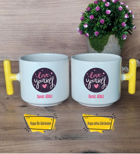 Love Your Self Kupa Bardak T Sarı Kulplu Arkadaşa Hediye, Anneye Hediye