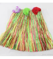 Yetişkin ve Çocuk Uyumlu Rengarenk Püsküllü Hawaii Luau Hula Etek 40 cm