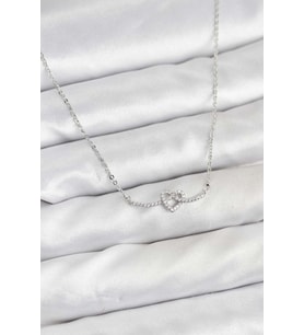 Pirinç Gümüş Renk Düğüm Kalp Model Kadın Kolye