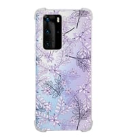 PrintiFy Huawei P40 Pro Uyumlu Köşe Korumalı Floral Lila Tasarımlı Şeffaf Silikon Kılıf