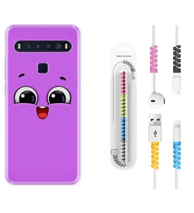 TCL 10L 10 Plus 10SE 20E 20SE 30SE L7 Kılıf Kablo Koruma Spiral Silikon Purple Sweety 1717
