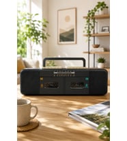 PuXing PX-888BT Siyah Nostaljik Çift Kaset Çalar Radyo - Bluetooth, USB/SD, MP3 Çalar