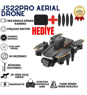JS22PRO Drone,4K Uzaktan Kumandalı, Fırçasız motorlu 360 Roll Özellikli , Çift lens Korumalı Drone