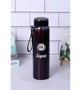 1 Litre Paslanmaz Çelik Araç Baskılı Termos  12 Saat Sıcak Soğuk Tutma  Dayanıklı Yapı (Siyah)