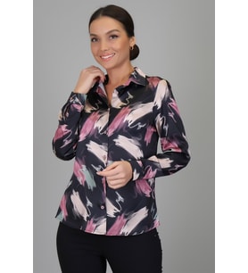 SWEETNESS Kadın Pembe Bej Desenli Likralı Saten Uzun Kol Abiye Gömlek DK 1009