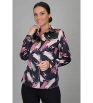 SWEETNESS Kadın Pembe Bej Desenli Likralı Saten Uzun Kol Abiye Gömlek DK 1009