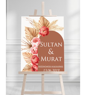 Söz Nişan Düğün İçin 50x70 Karşılama Panosu - Çiçek Desenli 003