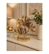 Duygu ve Yaşam Tarzı Odaklı Gold Ginkgo Yaprağı Lüks Dekoratif Metal Biblo Heykel Obje 29 cm x 23 cm