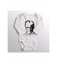 Unisex Bebek Beyaz Mustafa Kemal Atatürk Resimli İmzalı Zıbın Body