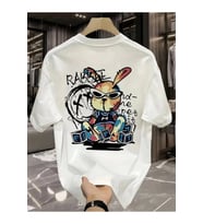 Baskılı Oversize Bisiklet Yaka T-shirt - Beyaz