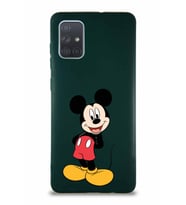 Samsung Galaxy A71 Soft Premier Kapak Mickey Mouse-B Tasarımlı Silikon Kılıf - Yeşil (Şeffaf)