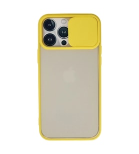 Apple İphone 13 Pro Max Kılıf Palm Buzlu Kamera Sürgülü Silikon - Sarı
