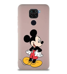 Xiaomi Redmi Note 9 Soft Premier Kapak Mickey Mouse-D Tasarımlı Silikon Kılıf - Pudra (Şeffaf)