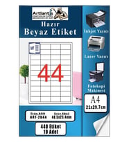 A4 Hazır Etiket 48.5x25.4 mm 10 Sayfa 1 Paket 44 lü Kendinden Yapışkanlı Fotokopi Lazer İnkjet Kağıdı Yazıcılar İçin Uyumlu (Beyaz)