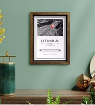 BK Gift Kişiye Özel Siyah Beyaz İstanbul Haritası Tasarımlı Doğal Masif Ahşap Çerçeveli Tablo 30x40cm-1