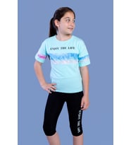 Toontoy Kız Çocuk Garnili Baskılı Taytlı Takım (Su Yeşili)