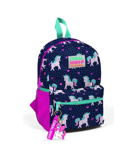 CORAL HIGH 23334 LACİVERT PEMBE UNICORN DESENLİ İKİ BÖLMELİ MİNİ ANAOKULU YUVA SIRT ÇANTASI