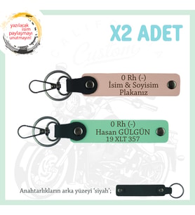 Motor Severlere Özel İsim Plaka, 0- Kan Grubu Yazılı Özel Tasarım x2 Anahtarlık, Yavruağzı-Yeşil-Syh