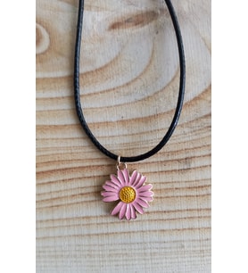 Pembe Papatya Kolye Unisex Suni Deri İpli Kolye PYTKKOLYE136