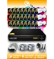 ELITCAM 24 Kameralı Kare 24 Dış Kamera Set HDD'siz Full HD Renkli Gece Görüşlü Güvenlik Kamerası Sistemi