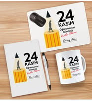 BK Gift Kişiye Özel İsimli Öğretmenler Günü Tasarımlı Defter, Tükenmez Kalem, Kupa ve Mousepad Hediye Seti - 10, Öğretmene Hediye, Öğretmenler Günü
