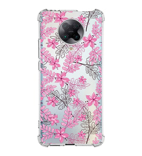 Xiaomi Poco F2 Pro Köşe Korumalı Antişok Kapak Floral Pembe Tasarımlı Şeffaf Silikon Kılıf